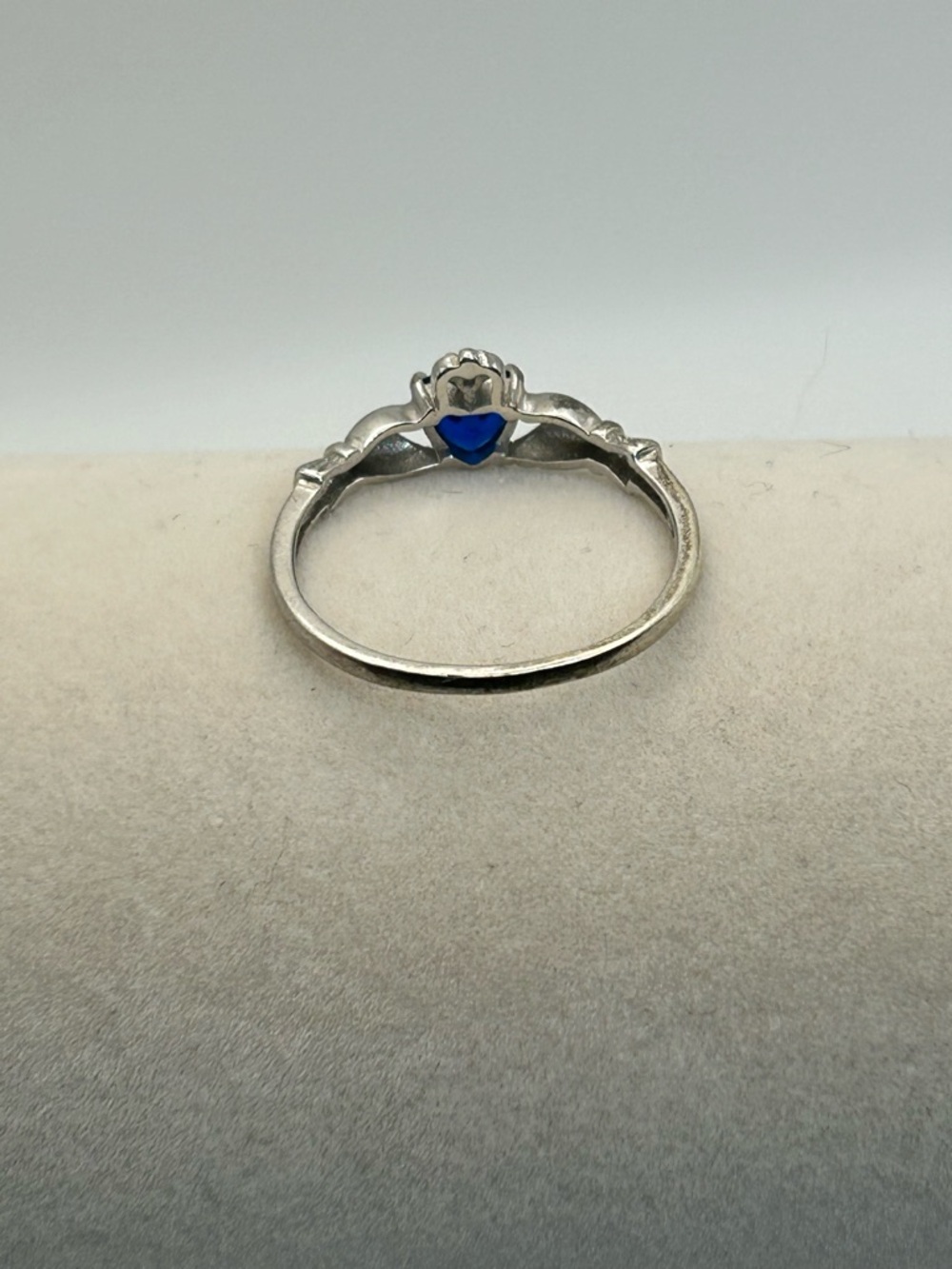 Sterling Silver Claddagh Ring Heart-Shaped Blue Stone Stamped 925 Size 10 - Picture 6 of 12